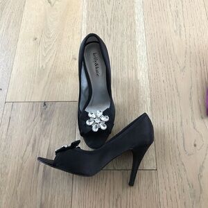 Kelly & Katie Black satin jeweled peep toe…